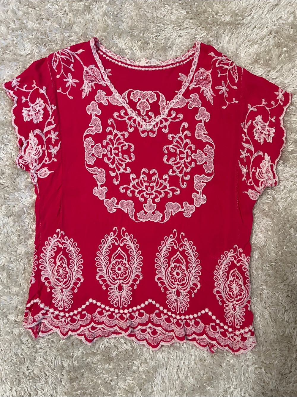 Solitaire Pink Top with White Embroidered Lace